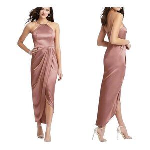 After Six Desert Rose Charmeuse Halter Midi Dress Draped Tulip Skirt 6829 Sz 2R